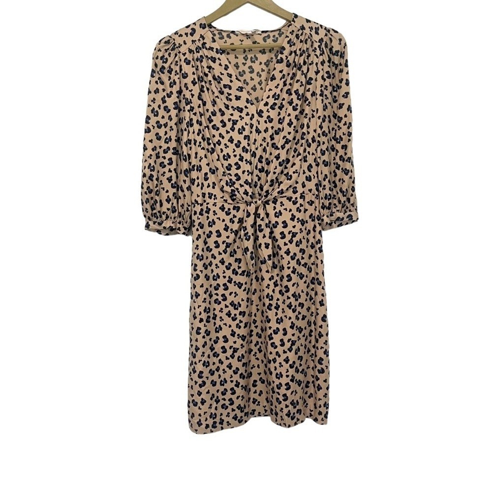 Rebecca Taylor Silk Blend Leopard Print Tan Blue Dress Size 2 Mobwife